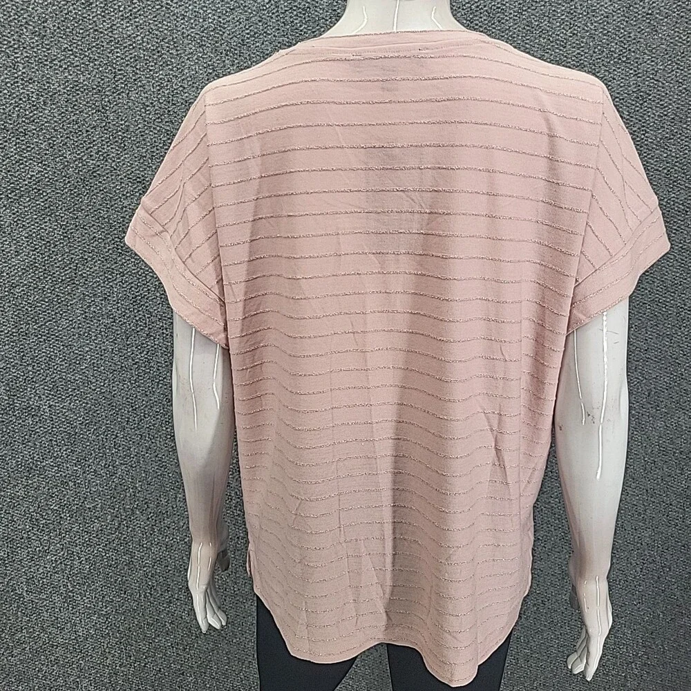 Ellen Tracy Womens Blouse Top XX-Large Sz Pink Short Sleeves Glitter Stripes